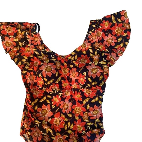 NEW DENIM & CO. BEACH FLORAL V-NECK RUFFLE SLEEVE ONE PIECE SWIMSUIT 16 - Picture 8 of 12